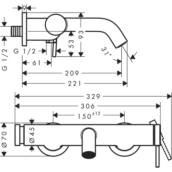 Hansgrohe Tecturis S kádtöltő-és zuhany csaptelep (73422000-HG)
