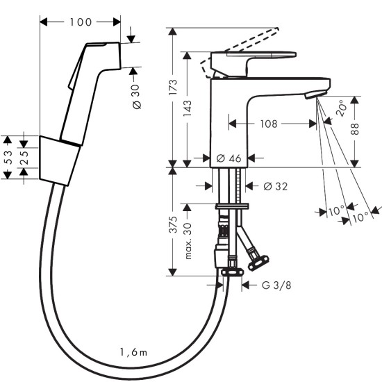 Hansgrohe Vernis Blend 100 mosdó csaptelep, bidé zuhannyal (71215000-HG)