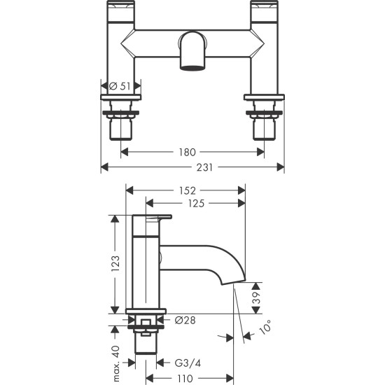 Hansgrohe Vernis Blend 2 lyukas kádperemre szerelhető kádtöltő csaptelep (71442000-HG)