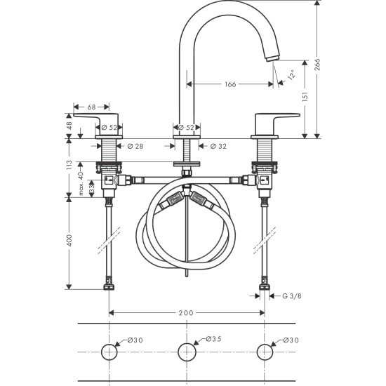 Hansgrohe Vernis Blend 150 3-lyukú mosdó csaptelep (71553000-HG)