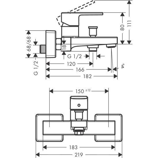 Hansgrohe Vernis Shape kádtöltő-és zuhany csaptelep (71450000-HG)