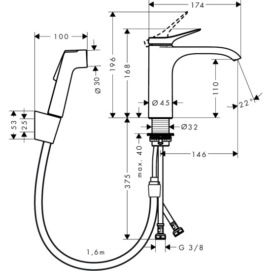 Hansgrohe Vivenis 110 mosdó csaptelep, bidé zuhannyal (75210000-HG)