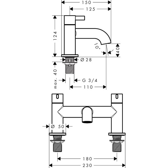 Hansgrohe Zesis S 2 lyukas kádperemre szerelhető kádtöltő csaptelep (74423000-HG)