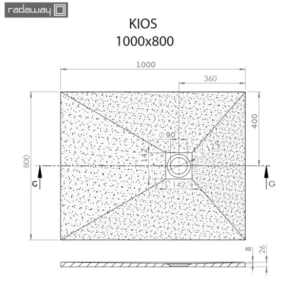 Radaway Kios F 100x80 kőhatású szögletes öntöttmárvány zuhanytálca (KF1080-55)
