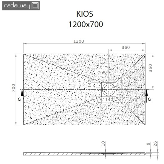 Radaway Kios F 120x70 kőhatású szögletes öntöttmárvány zuhanytálca (KF1270-54)