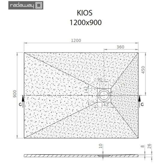 Radaway Kios F 120x90 kőhatású szögletes öntöttmárvány zuhanytálca (KF1290-54)