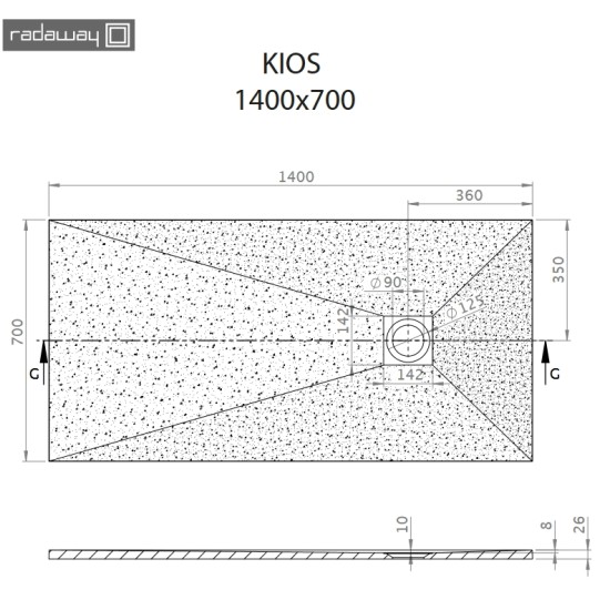 Radaway Kios F 140x70 kőhatású szögletes öntöttmárvány zuhanytálca (KF1470-54)