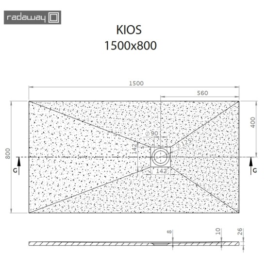 Radaway Kios F 150x80 kőhatású szögletes öntöttmárvány zuhanytálca (KF1580-52)
