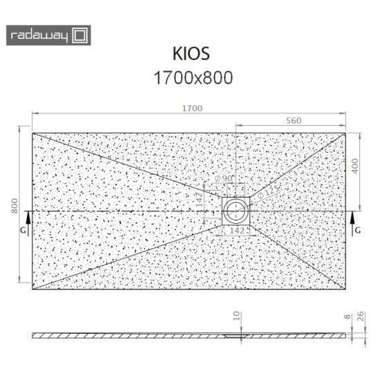 Radaway Kios F 170x80 kőhatású szögletes öntöttmárvány zuhanytálca (KF1780-52)