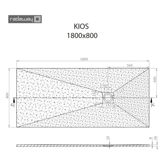 Radaway Kios F 180x80 kőhatású szögletes öntöttmárvány zuhanytálca (KF1880-54)