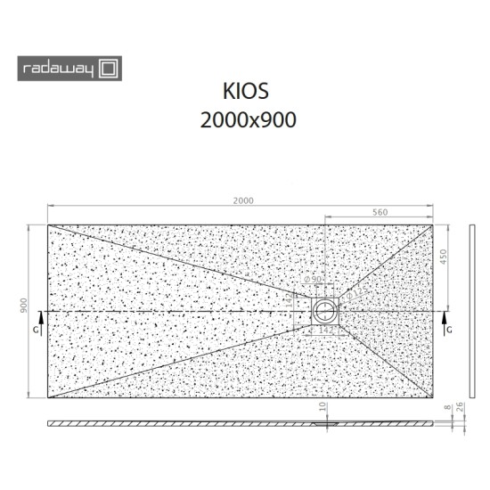 Radaway Kios F 200x90 kőhatású szögletes öntöttmárvány zuhanytálca (KF2090-54)