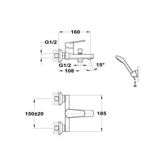 Mofém Zenit fekete kádtöltő-és zuhany csaptelep (84.122.28.0N)