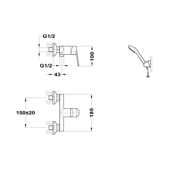 Mofém Zenit fekete zuhany csaptelep (84.232.28.0N)