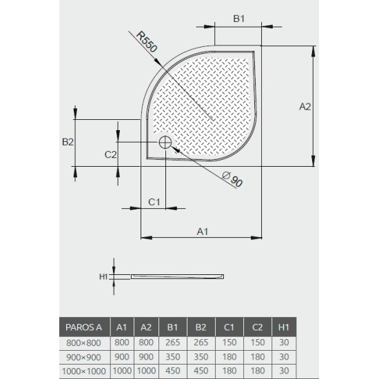Radaway Paros A 100x100 íves öntöttmárvány zuhanytálca (MBA1010-03-1)