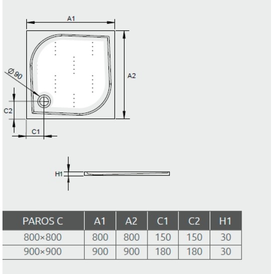 Radaway Paros C 80x80 szögletes öntöttmárvány zuhanytálca (MBC8080-03-1)