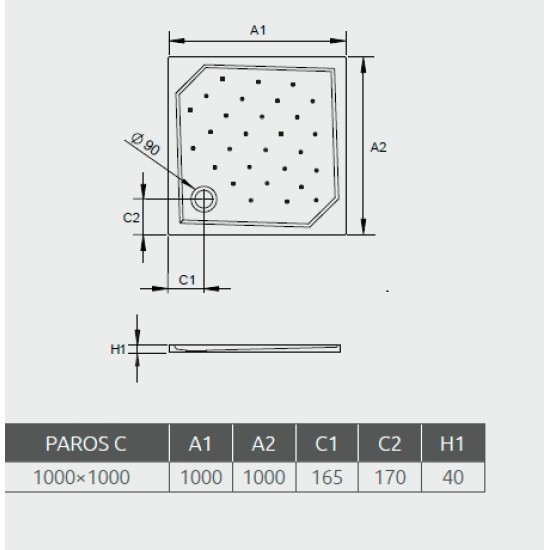 Radaway Paros C 100x100 szögletes öntöttmárvány zuhanytálca (MBC1010-03-1)
