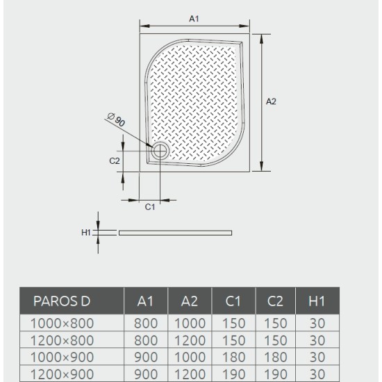 Radaway Paros D 120x80 szögletes öntöttmárvány zuhanytálca (MBD8012-03-1)
