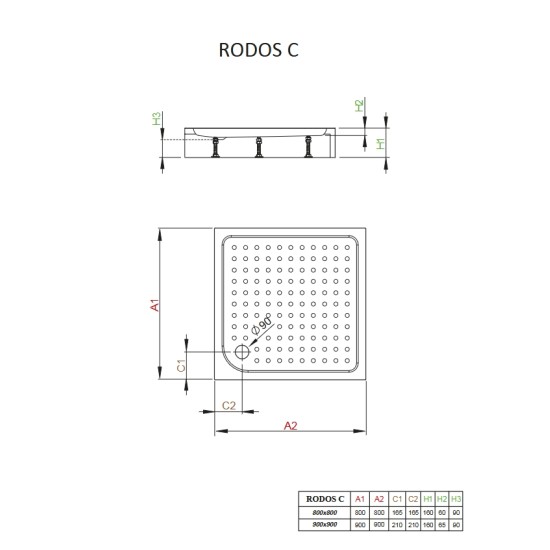 Radaway Rodos C 80x80 szögletes akril zuhanytálca, előlappal (4K88155-04)