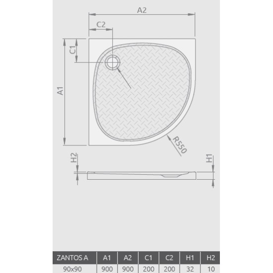 Radaway Zantos A 90x90 íves öntöttmárvány zuhanytálca (M3ZNA9090-06)