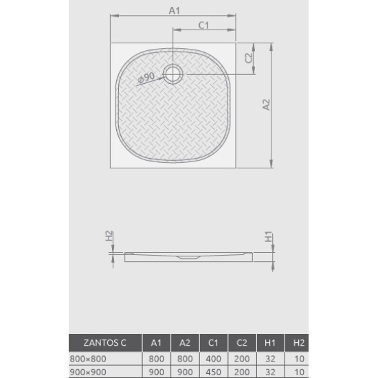 Radaway Zantos C 80x80 szögletes öntöttmárvány zuhanytálca (M3ZNC8080-06)